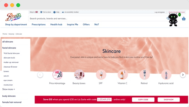 The A.F.R.O.B.O.T panel on a shop's website