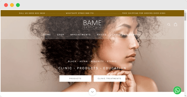 A Black-owned retailer's website after clicking through