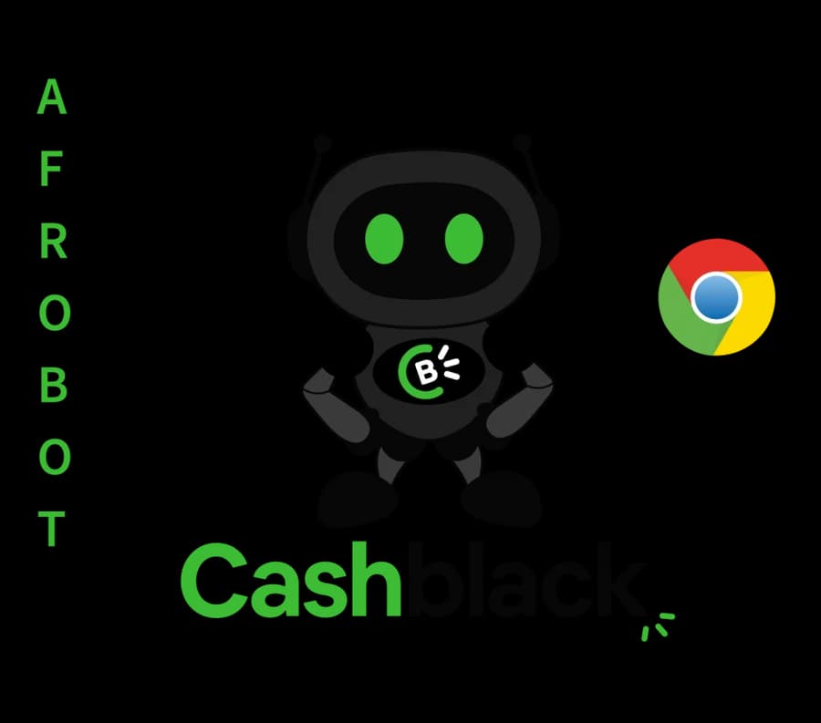 The A.F.R.O.B.O.T mascot, hands on hips, beside its name spelt out: Algorithm For Redirection Of Black Owned Traffic, with the Chrome logo