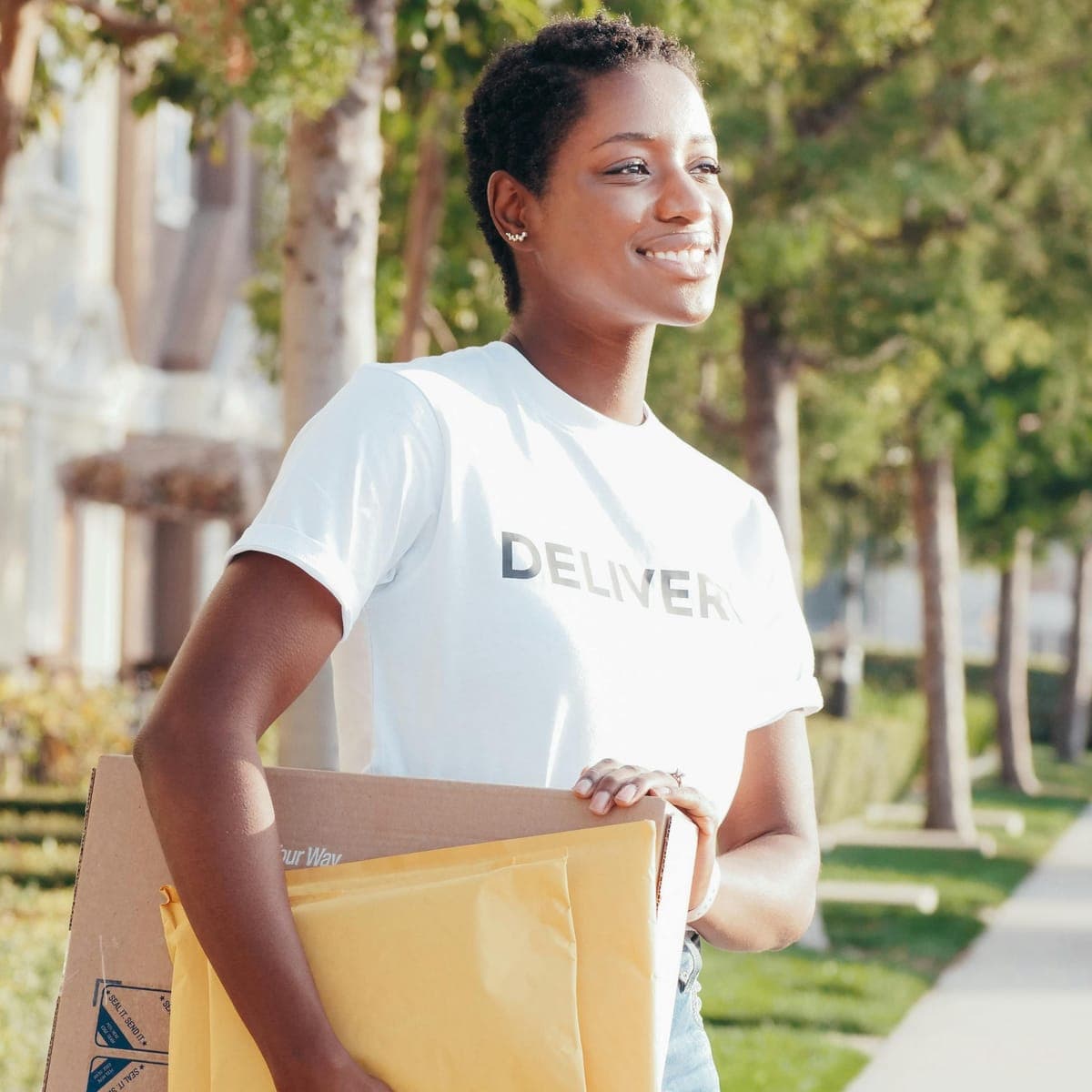 A courier making a delivery